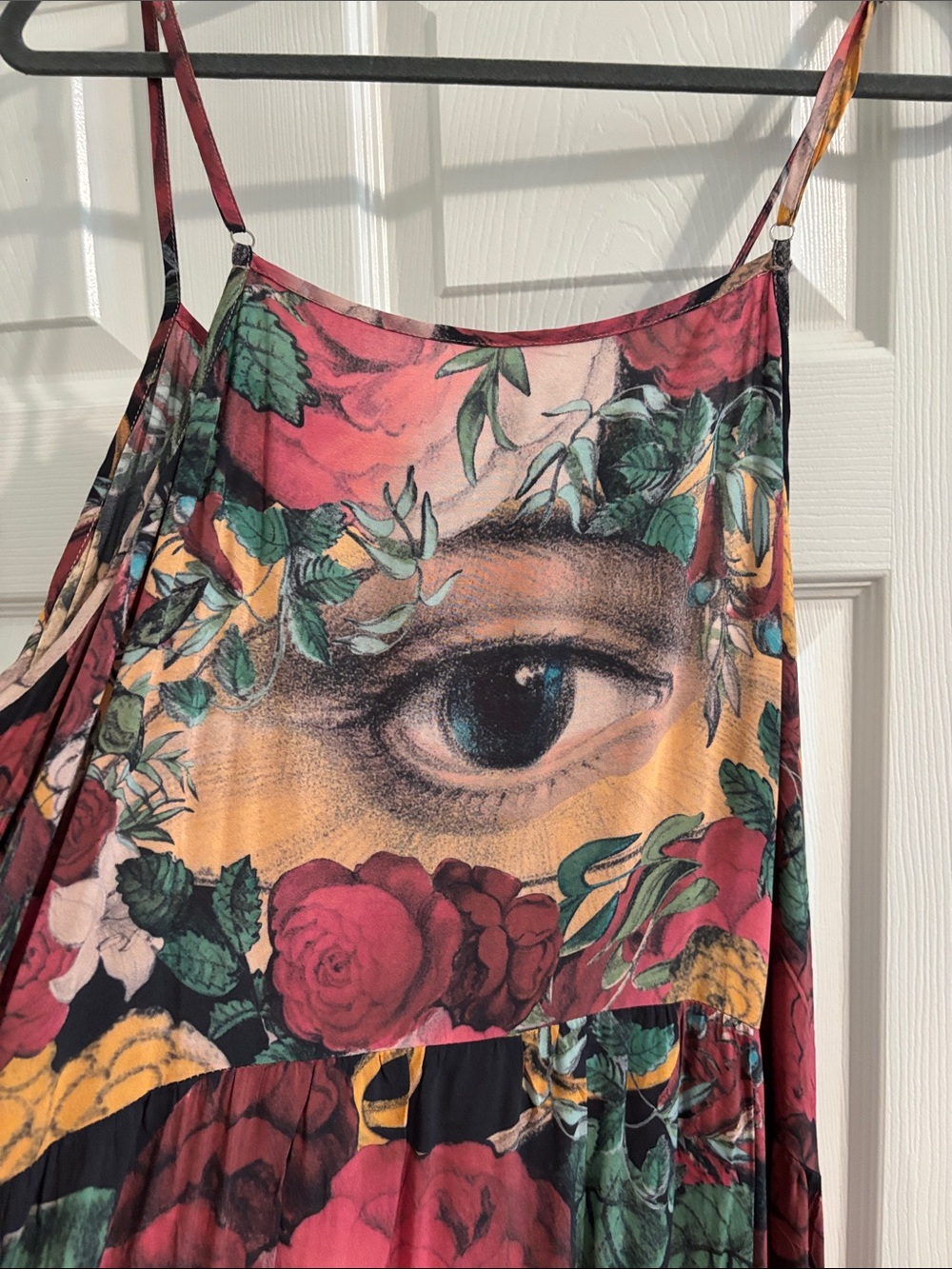 Floral Eye Print Maxi Dress in Pink, Green & Yellow - Picture 4 of 7